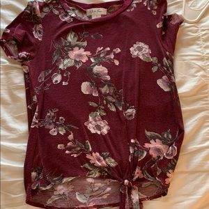 Burgundy color with flowers t-shirt